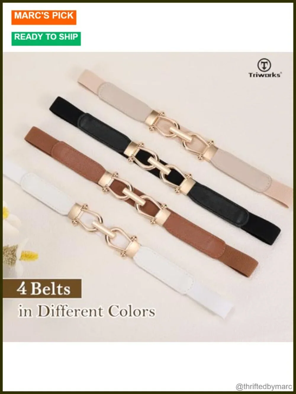 4 Pack Women Skinny Elastic Belts Gold Buckle Thin Stretchy Waist Belts